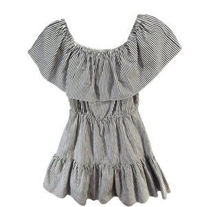 Buddy Basics Off Shoulder Dress Small Black White Stripe Ruffle Boho Boutique